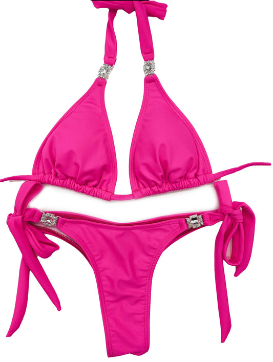 Neon Pink Thong Bikini Bottoms