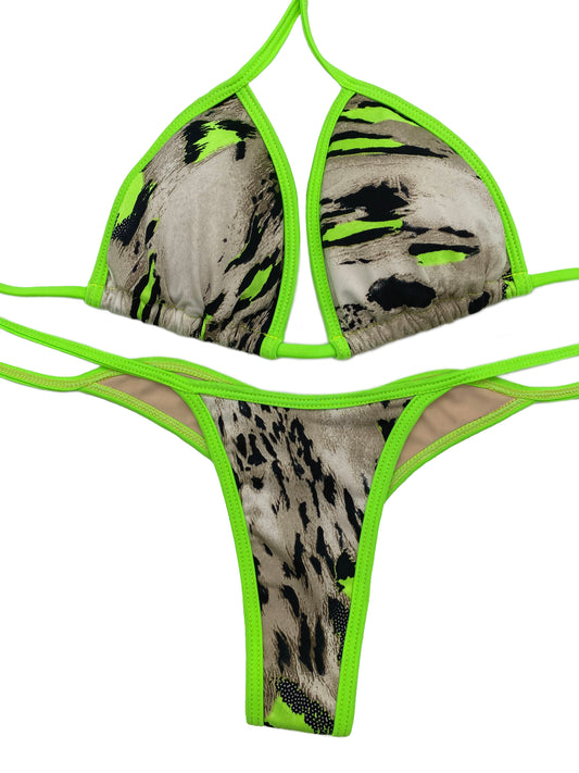 Green Neon Tiger Posing Bikini